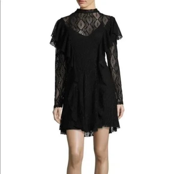 chinese dress ladies Jovani 42576 - High Neck Lace Cocktail Dress 0 / Black